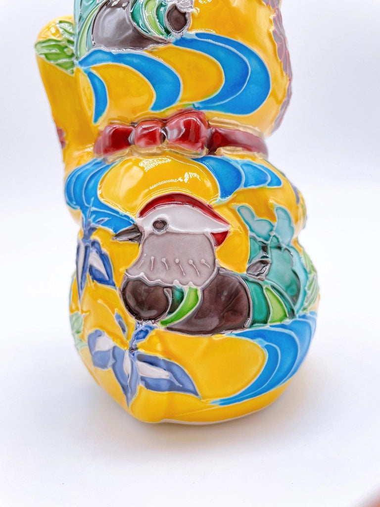 Japanese Kiyomizu-style lucky cat, Cochin yellow clay waterfowl