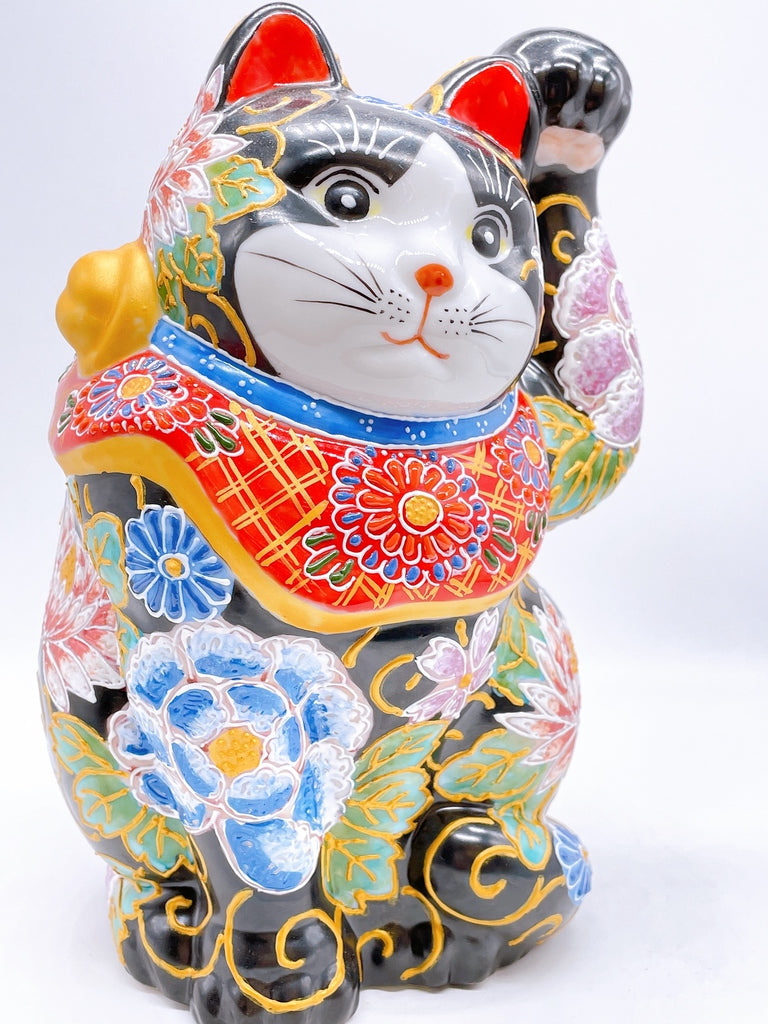 日本九谷燒招財貓 赤黑華盛